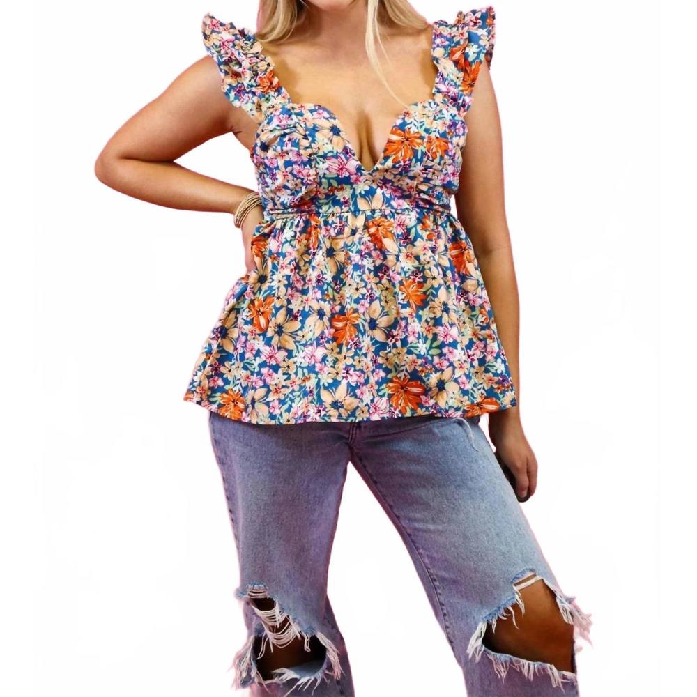NEW WILLOWS sweetheart peplum top in floral print